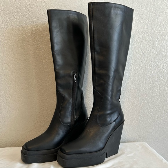 NWT, Gia Borghini Made in Italy Knee-High Leather Black Platform Boots, 36 EU - Picture 13 of 14